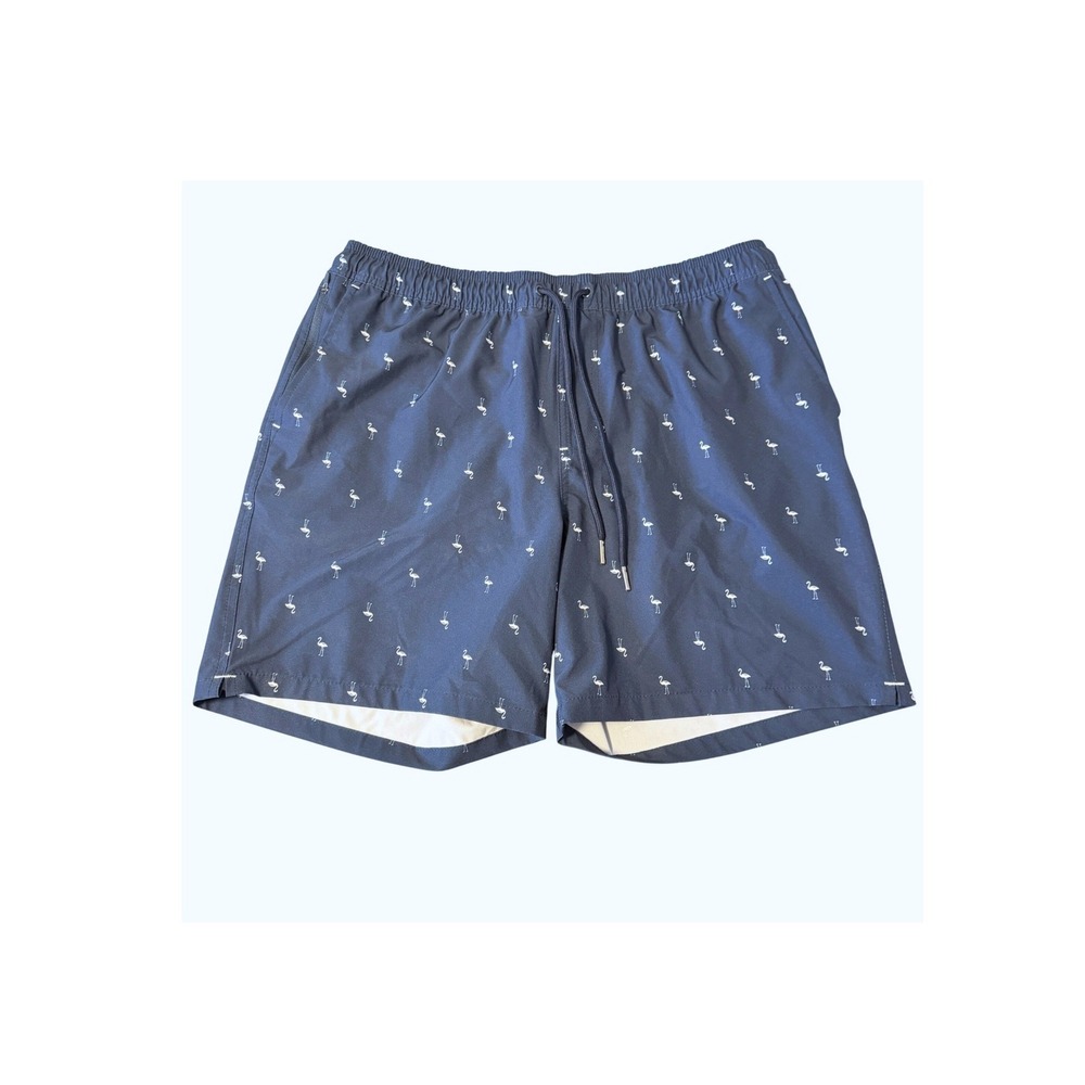 Goodfellow & Co Flamingo Swim Trunks 7" Navy Blue Shorts Mens Size L Graphic
